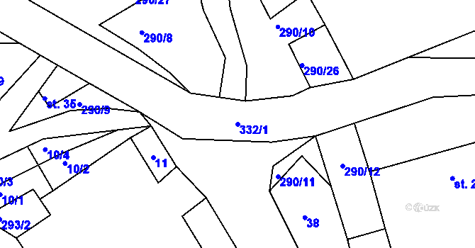 Parcela st. 332/1 v KÚ Chotěšiny, Katastrální mapa