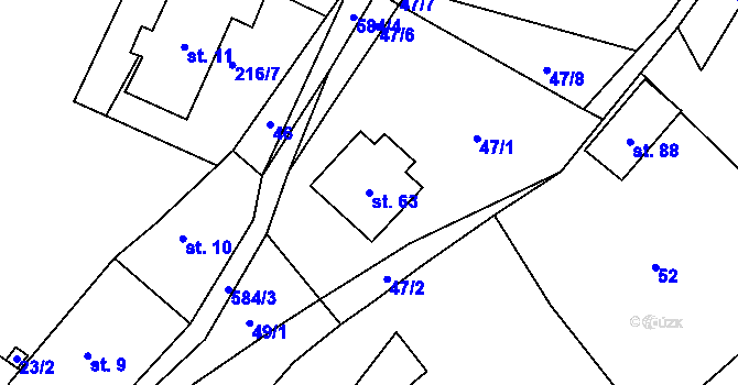 Parcela st. 63 v KÚ Chotěšov u Velhartic, Katastrální mapa