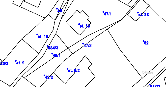 Parcela st. 47/2 v KÚ Chotěšov u Velhartic, Katastrální mapa