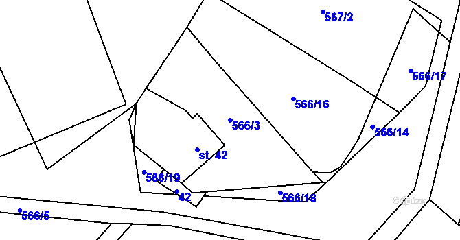 Parcela st. 566/3 v KÚ Chotěšov u Velhartic, Katastrální mapa