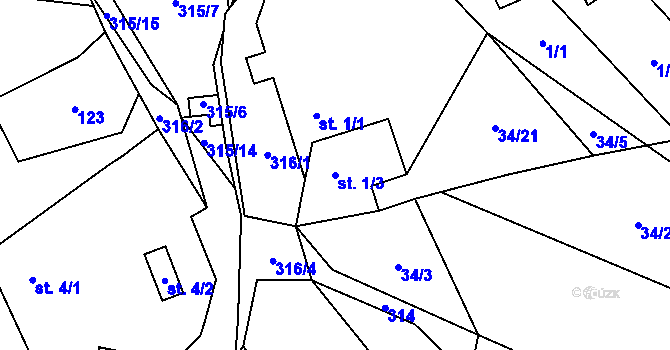 Parcela st. 1/3 v KÚ Stojanovice, Katastrální mapa