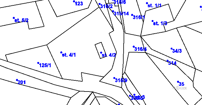 Parcela st. 4/2 v KÚ Stojanovice, Katastrální mapa