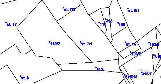 Parcela st. 7/1 v KÚ Stojanovice, Katastrální mapa