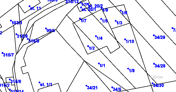 Parcela st. 1/2 v KÚ Stojanovice, Katastrální mapa