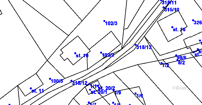 Parcela st. 102/2 v KÚ Stojanovice, Katastrální mapa