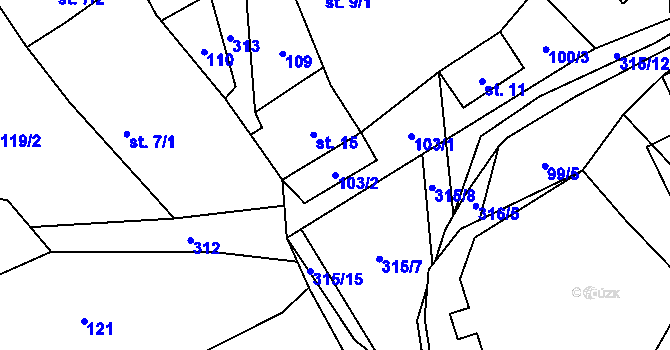 Parcela st. 103/2 v KÚ Stojanovice, Katastrální mapa