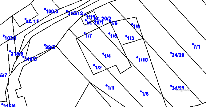 Parcela st. 1/4 v KÚ Stojanovice, Katastrální mapa