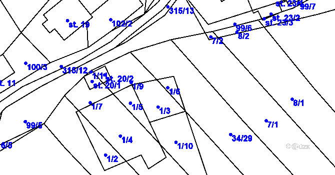 Parcela st. 1/6 v KÚ Stojanovice, Katastrální mapa