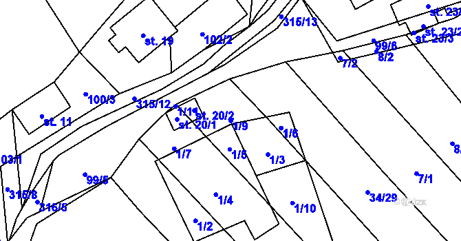 Parcela st. 1/9 v KÚ Stojanovice, Katastrální mapa