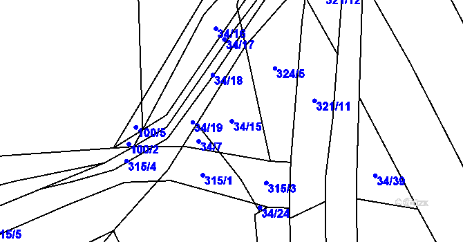 Parcela st. 34/15 v KÚ Stojanovice, Katastrální mapa