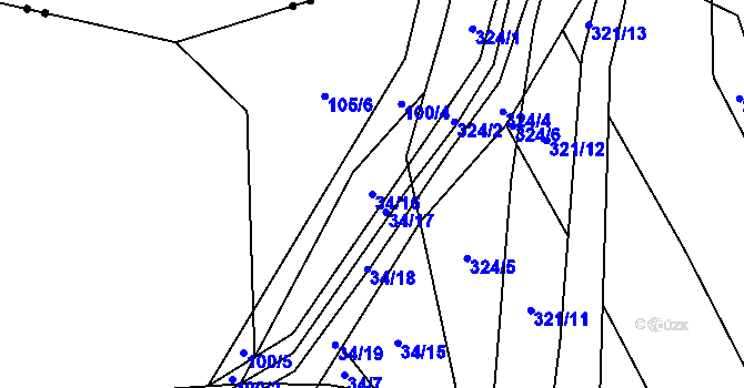 Parcela st. 34/16 v KÚ Stojanovice, Katastrální mapa