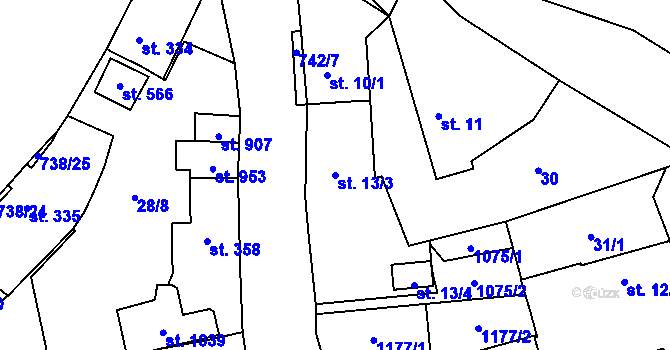 Parcela st. 13/3 v KÚ Chotěšov, Katastrální mapa