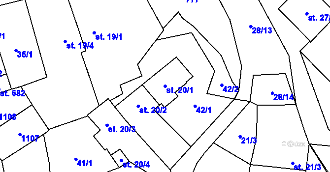 Parcela st. 20/1 v KÚ Chotěšov, Katastrální mapa