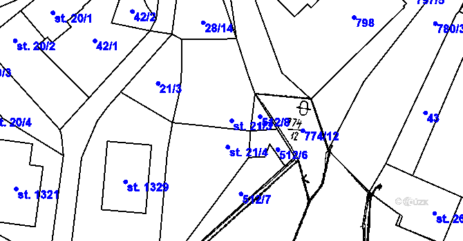 Parcela st. 21/3 v KÚ Chotěšov, Katastrální mapa