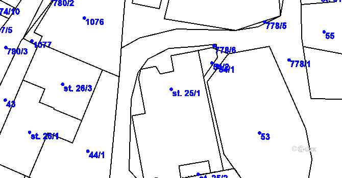 Parcela st. 25/1 v KÚ Chotěšov, Katastrální mapa