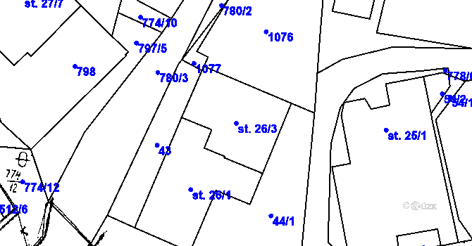 Parcela st. 26/3 v KÚ Chotěšov, Katastrální mapa