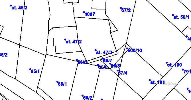 Parcela st. 47/3 v KÚ Chotěšov, Katastrální mapa