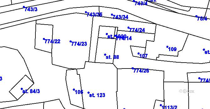 Parcela st. 88 v KÚ Chotěšov, Katastrální mapa