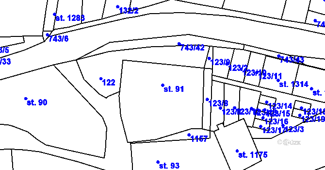 Parcela st. 91 v KÚ Chotěšov, Katastrální mapa