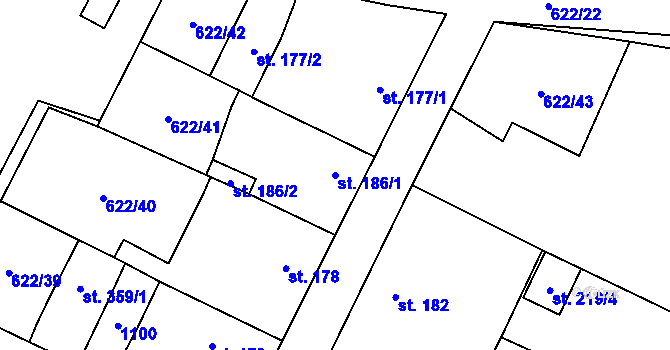 Parcela st. 186/1 v KÚ Chotěšov, Katastrální mapa