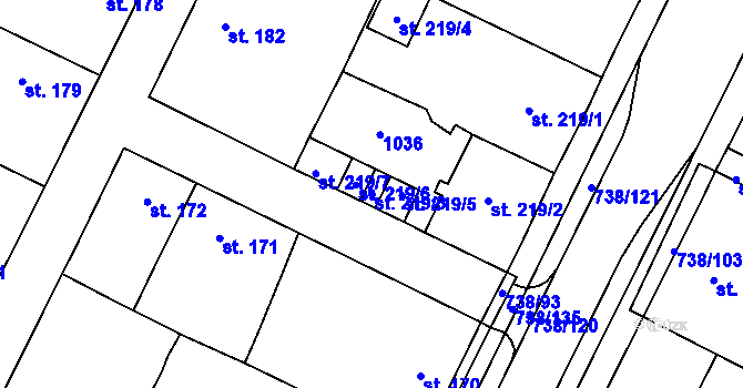 Parcela st. 219/3 v KÚ Chotěšov, Katastrální mapa