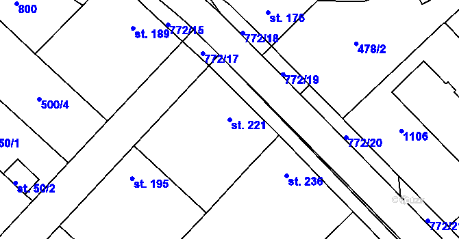 Parcela st. 221 v KÚ Chotěšov, Katastrální mapa