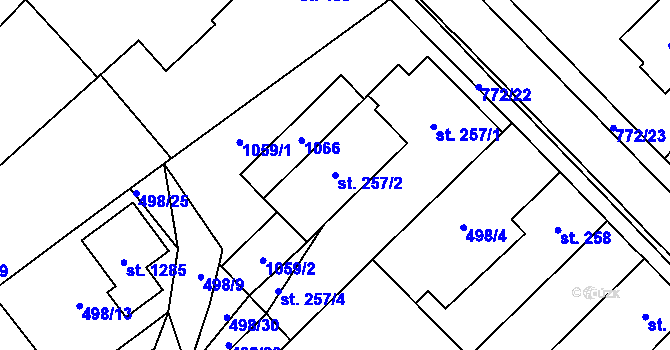 Parcela st. 257/2 v KÚ Chotěšov, Katastrální mapa