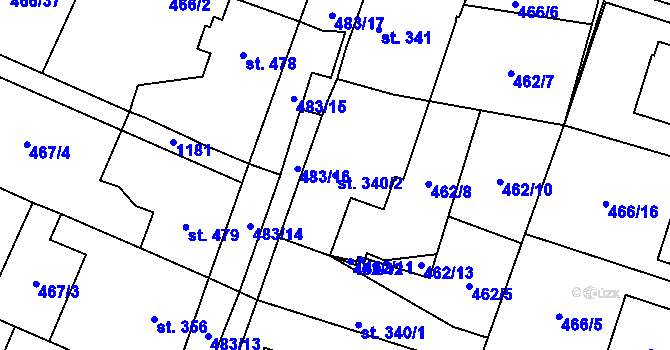 Parcela st. 340/2 v KÚ Chotěšov, Katastrální mapa