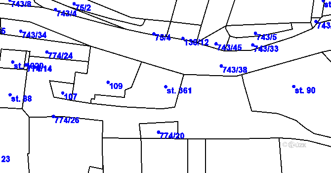 Parcela st. 361 v KÚ Chotěšov, Katastrální mapa