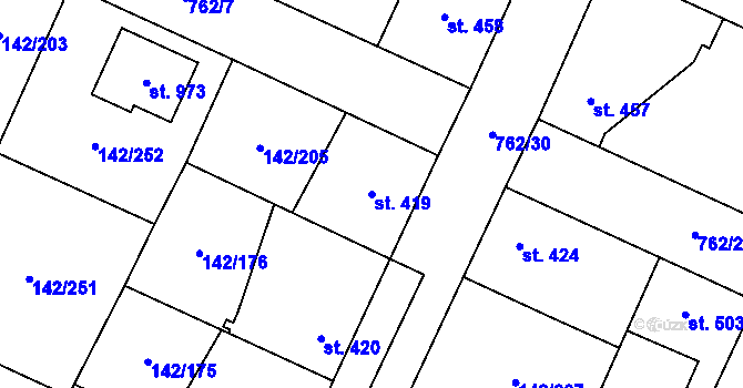 Parcela st. 419 v KÚ Chotěšov, Katastrální mapa