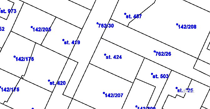 Parcela st. 424 v KÚ Chotěšov, Katastrální mapa