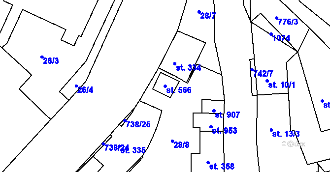 Parcela st. 566 v KÚ Chotěšov, Katastrální mapa