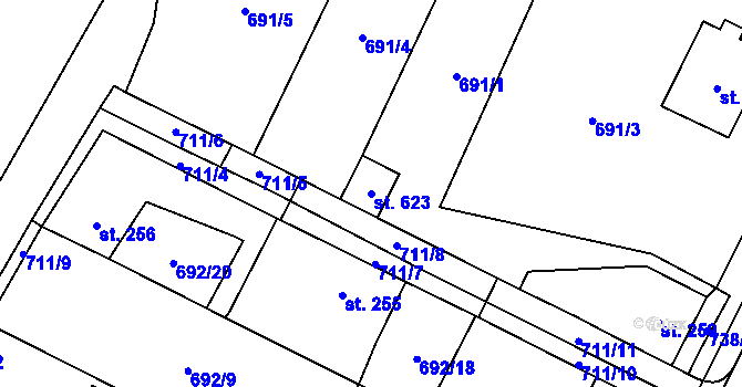 Parcela st. 623 v KÚ Chotěšov, Katastrální mapa