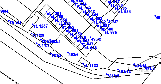 Parcela st. 647 v KÚ Chotěšov, Katastrální mapa