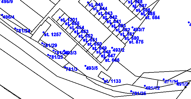 Parcela st. 648 v KÚ Chotěšov, Katastrální mapa