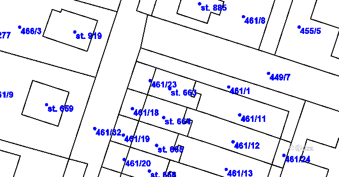 Parcela st. 663 v KÚ Chotěšov, Katastrální mapa