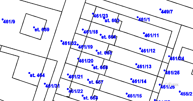 Parcela st. 665 v KÚ Chotěšov, Katastrální mapa