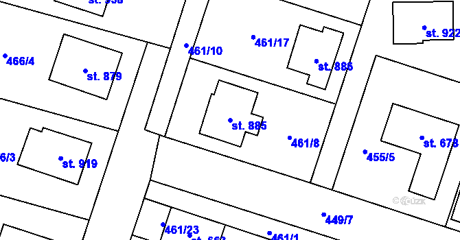 Parcela st. 885 v KÚ Chotěšov, Katastrální mapa