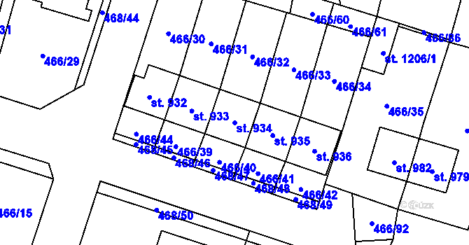 Parcela st. 934 v KÚ Chotěšov, Katastrální mapa