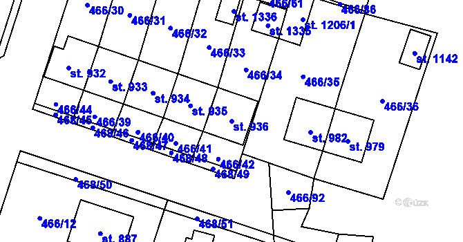 Parcela st. 936 v KÚ Chotěšov, Katastrální mapa