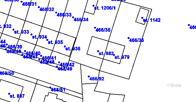 Parcela st. 982 v KÚ Chotěšov, Katastrální mapa