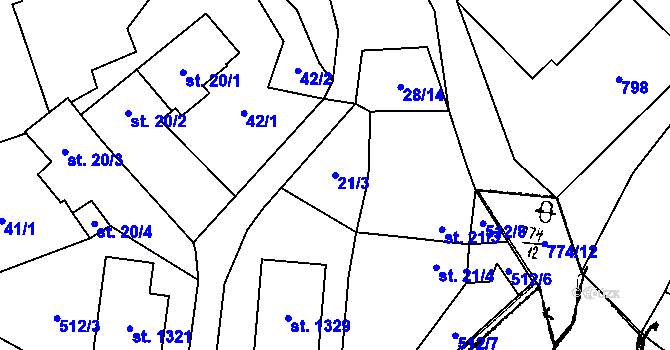 Parcela st. 21/3 v KÚ Chotěšov, Katastrální mapa