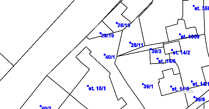 Parcela st. 40/1 v KÚ Chotěšov, Katastrální mapa