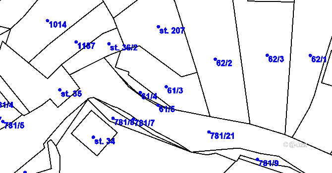 Parcela st. 61/3 v KÚ Chotěšov, Katastrální mapa