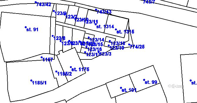Parcela st. 123/3 v KÚ Chotěšov, Katastrální mapa