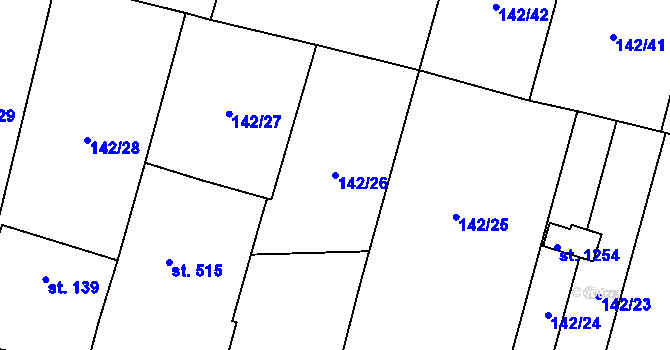 Parcela st. 142/26 v KÚ Chotěšov, Katastrální mapa