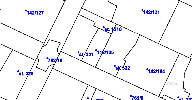 Parcela st. 142/105 v KÚ Chotěšov, Katastrální mapa