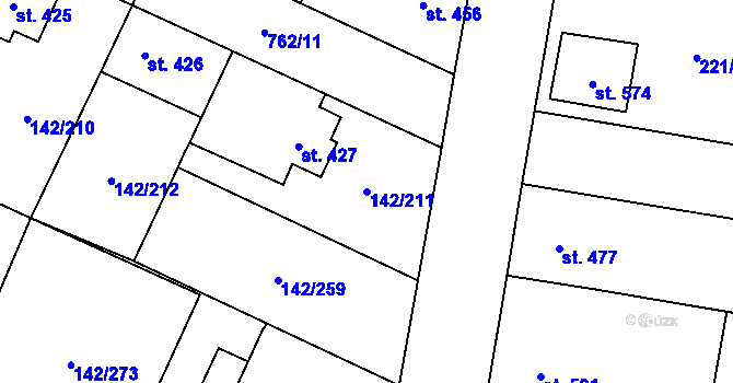 Parcela st. 142/211 v KÚ Chotěšov, Katastrální mapa