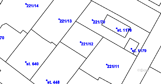 Parcela st. 221/12 v KÚ Chotěšov, Katastrální mapa