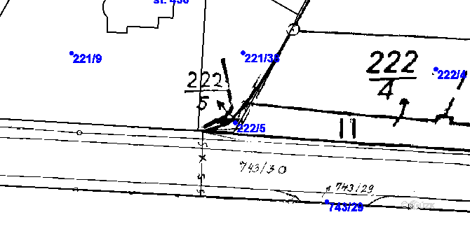 Parcela st. 222/5 v KÚ Chotěšov, Katastrální mapa